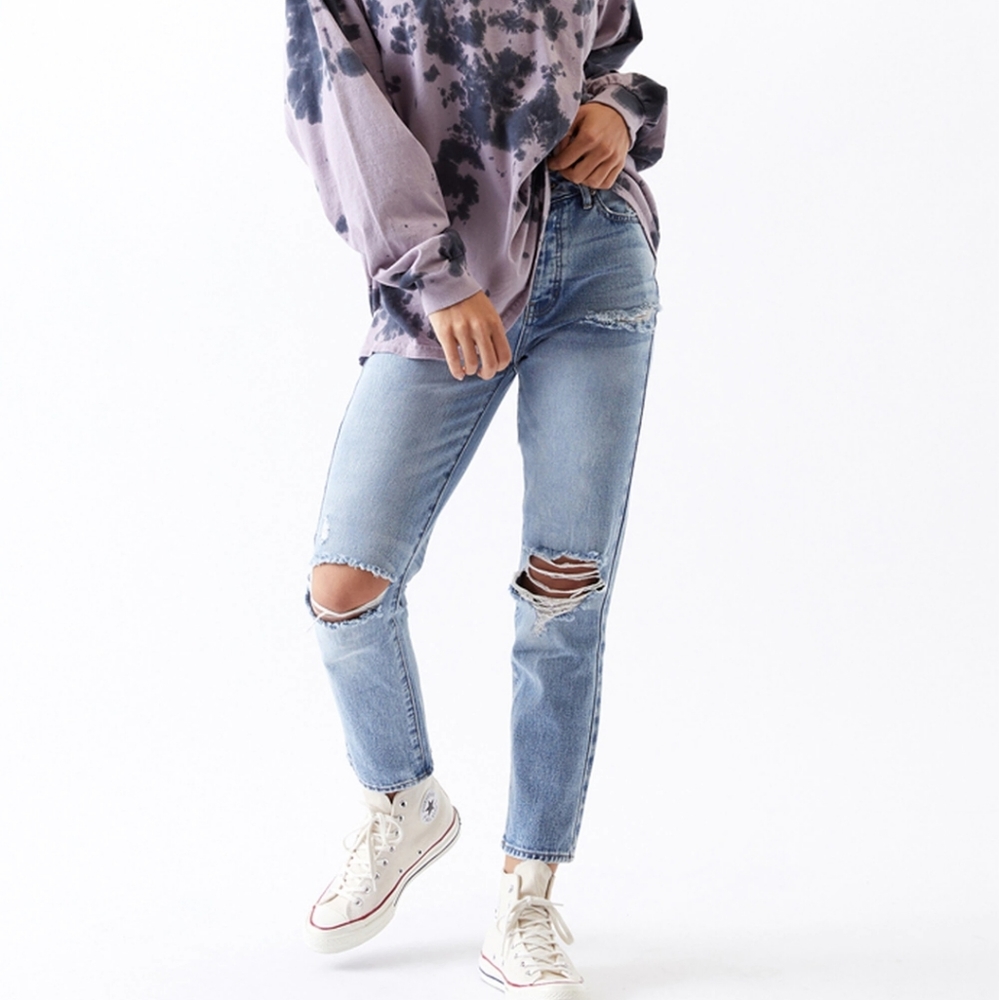 Pacsun distressed button fly high rise mom jeans